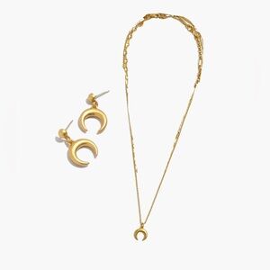 Madewell Crescent Moon Drop Stud Earrings & Necklace